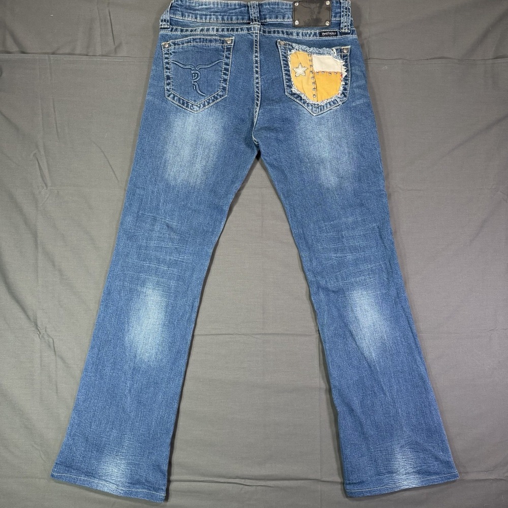 Trinity Ranch Texas Flag Pocket Bootcut Jeans Low Rise Size 9 31x34 Stretch